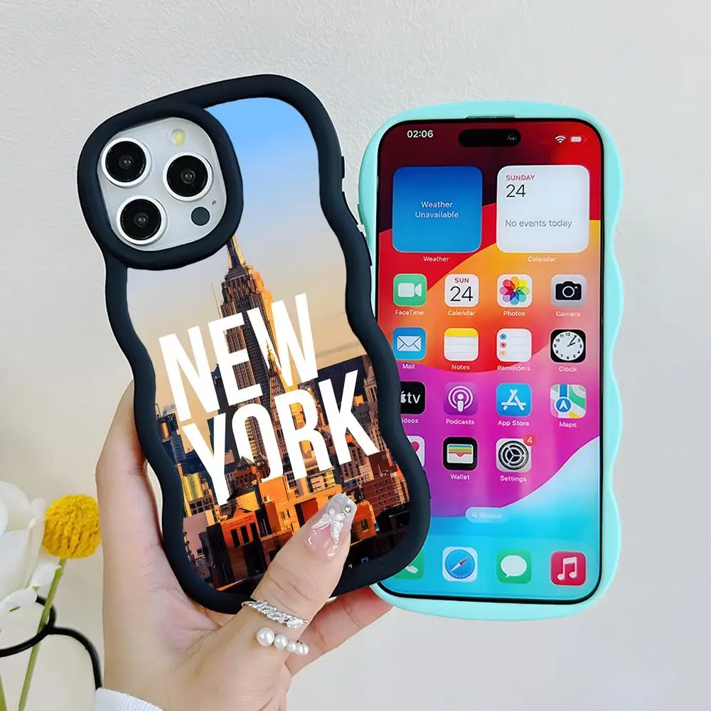 

Новый чехол для мобильного телефона из ТПУ с волнистым краем для iPhone 17 16 15 14 13 12 11 Air Pro Max Plus, разноцветный, в стиле Нью-Йорк