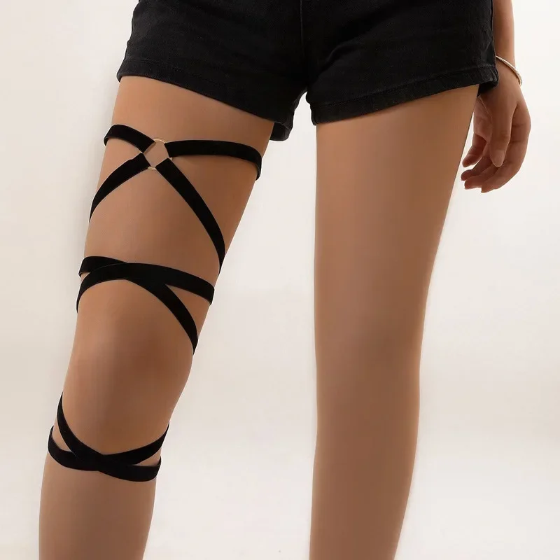 Bohemia Elastic Band Butterfly Bandage Black Leg Thigh Cross Chains for Women Adjustable Garter Belt Versatile Beach Jewelry