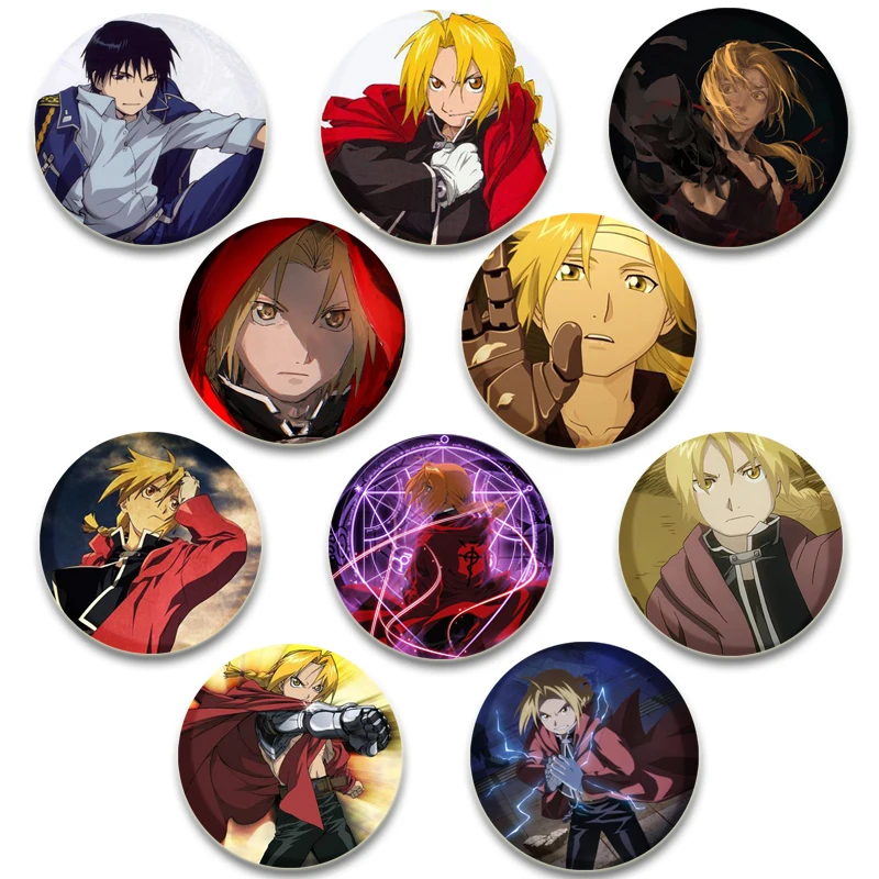 32/44/58mm Anime Fullmetal Alchemist Cartoon Badge Round DIY Handmade Creative Brooches for Backpack Jewelry Accessories Gifts