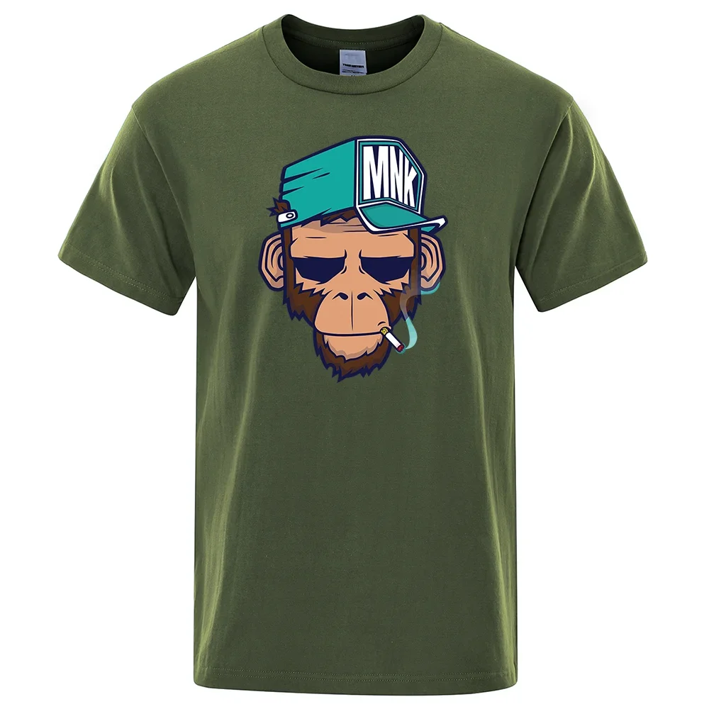 Loose Oversized Tees Breathable Soft Clothing Cotton Tops Smoking Monkey Cartoons Short Sleeve Men Personality Street T-Shirts