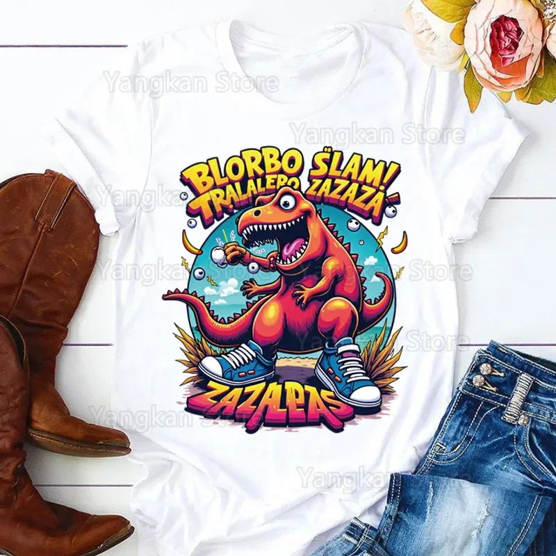 

Brainrot Meme Tralalero Tralala Y2k Top Street Vintage Summer Fashion Shirt Graphic T Shirt Women Tops Base O-neck Tees Funny