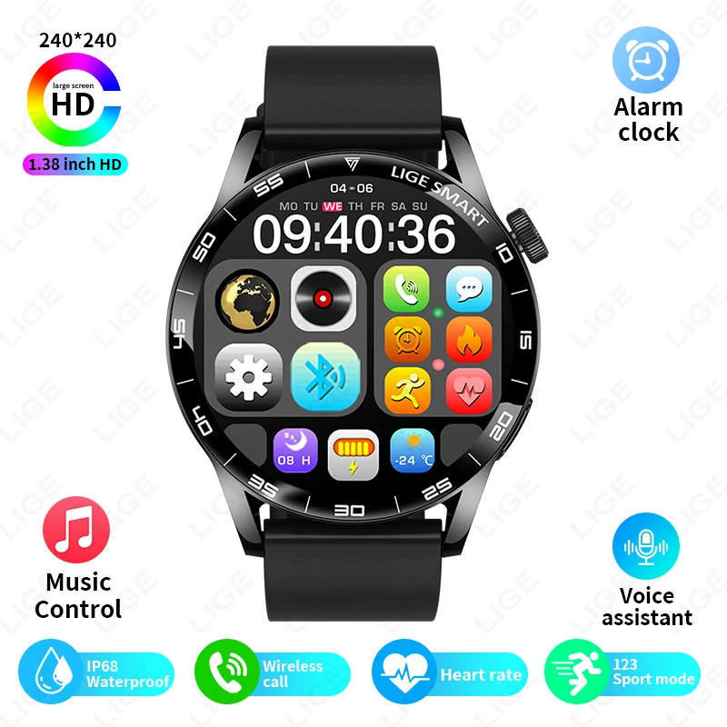 Origineel LUIK Smart Watch Draadloos bellen Weersverwachting Magnetisch opladen Waterdichte muziekbediening Heren smartwatch Android IOS
