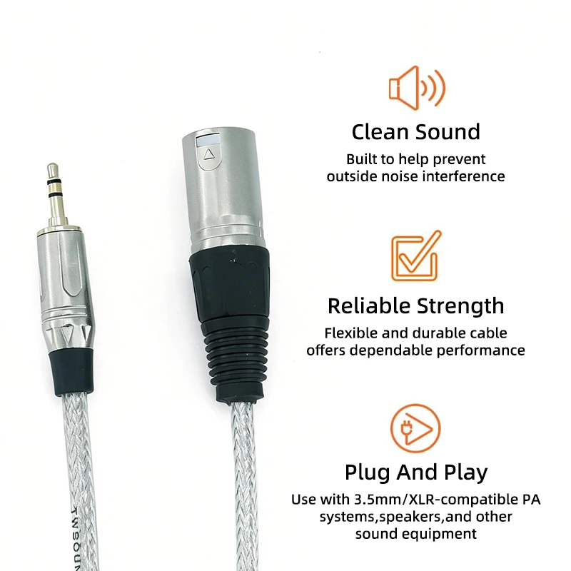 3.5mm Stereo TRS Male To XLR 3Pin Male Extension Cable 0.3m Audio Cable Adapter Wire Accessories for Headphone Microphone Mixer