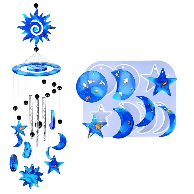 Hochwertiges 1-teiliges Sonne-Mond-Stern-Windspiel-Gießform-Set aus Epoxidharz mit unregelmäßiger Form für DIY-Windspiele, Schlüsselanhänger und Ohrringe