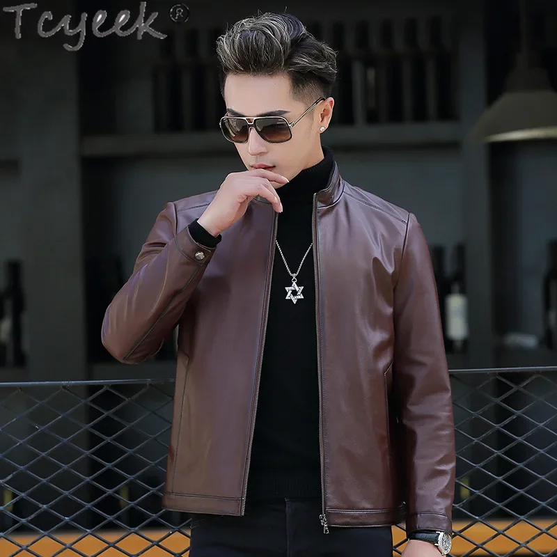 Tcyeek Genuine Leather Man Jackets Spring Autumn Clothes Natural Cowhide Coats Mens Leather Jackets New Stye Jaqueta De Couro