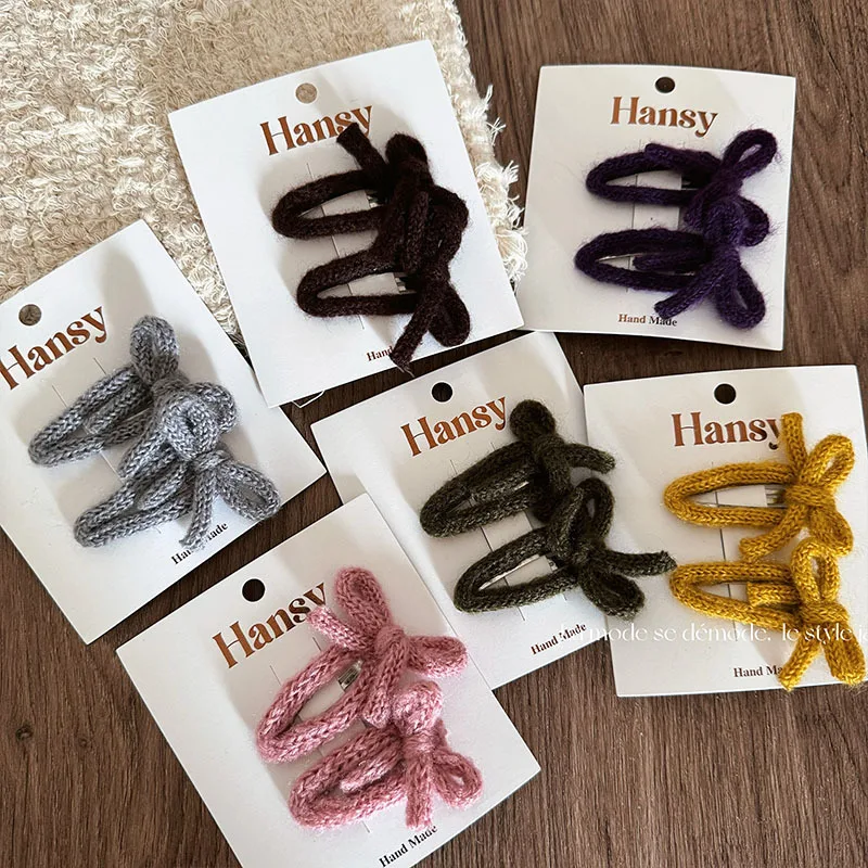 Simple Autumn and Winter Wool Bow Bb Clip Cute Pair Hair Clip Hairpin Side Bang Clip Accessories New