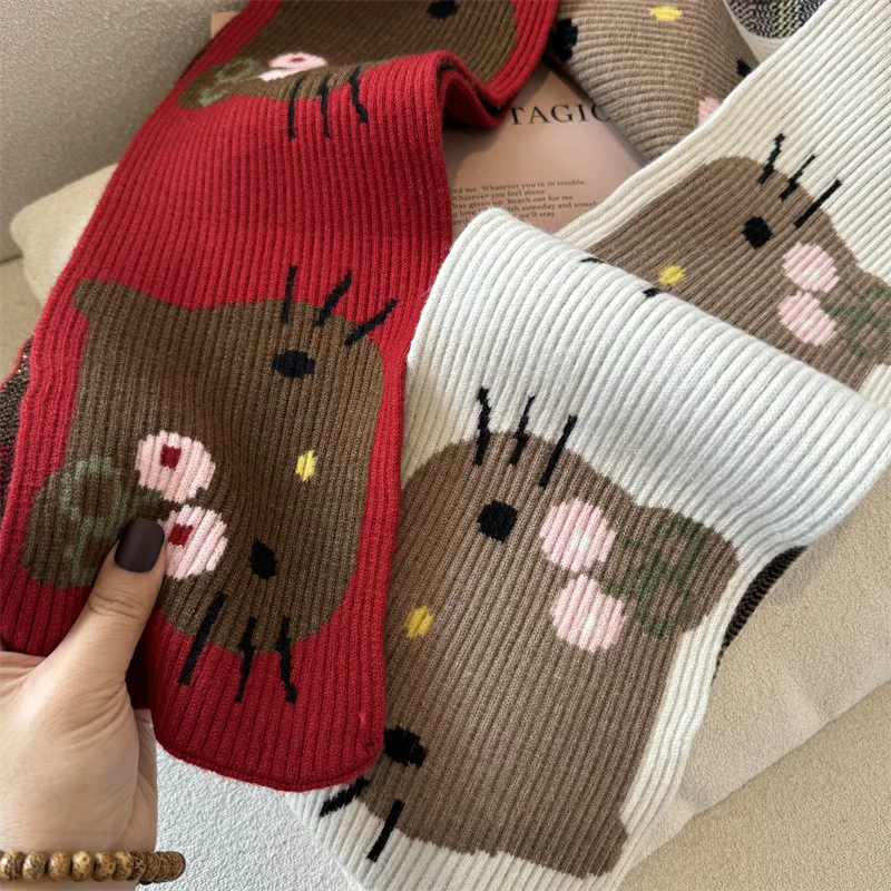

Miniso original cartoon cat scarf in autumn and winter style versatile cute cartoon warm knitted wool scarf for women