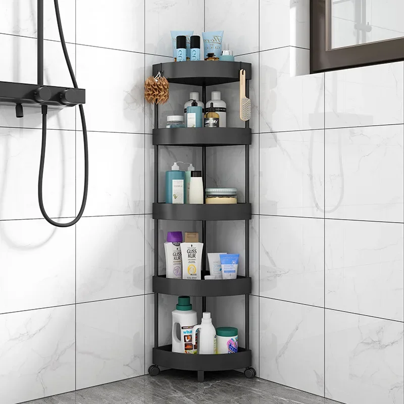Corner Toilet Floor Storage Rack for Bathroom, No Drilling Needed, Movable Triangular Bathroom Shelf for Sink Area