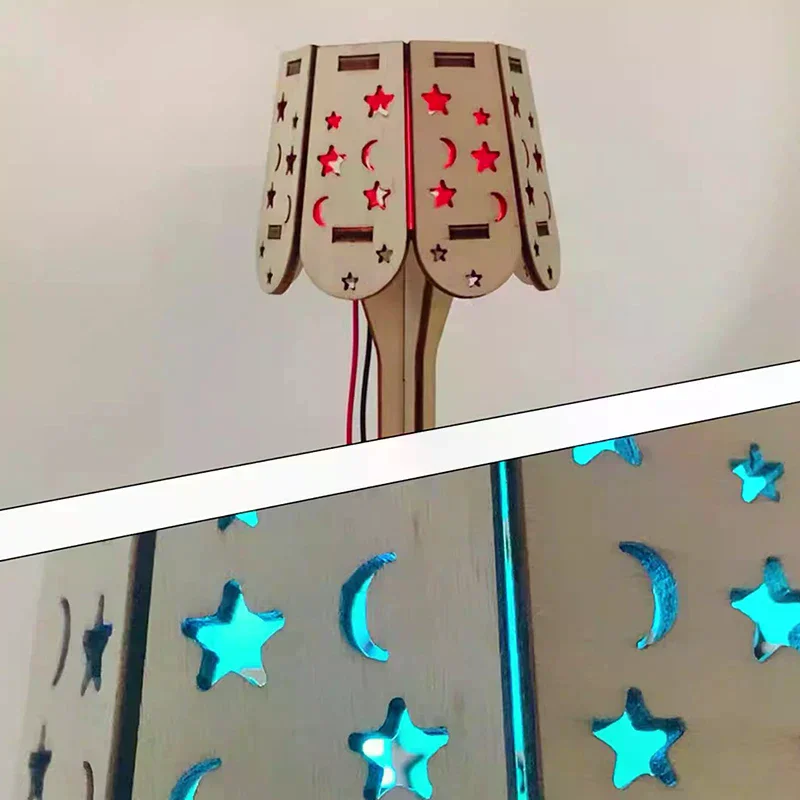 Zestaw do rękodzieła z drewna, kolorowa mała lampka stołowa, projekty naukowe DIY, drewniane puzzle 3D, zestaw do składania modeli, zabawki edukacyjne