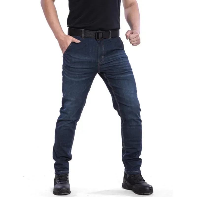 

Summer Thin Elastic Multi Pockets Business Casual Work Trousers Outdoor Military Denim Pants Men's Tactical Jeans Cargo Pants