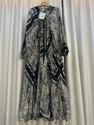New Women Elegant Chic Lantern Long Sleeve O-Neck Single Breasted Dress A-line Vestidos High Waist Basic Fashion Party Dress