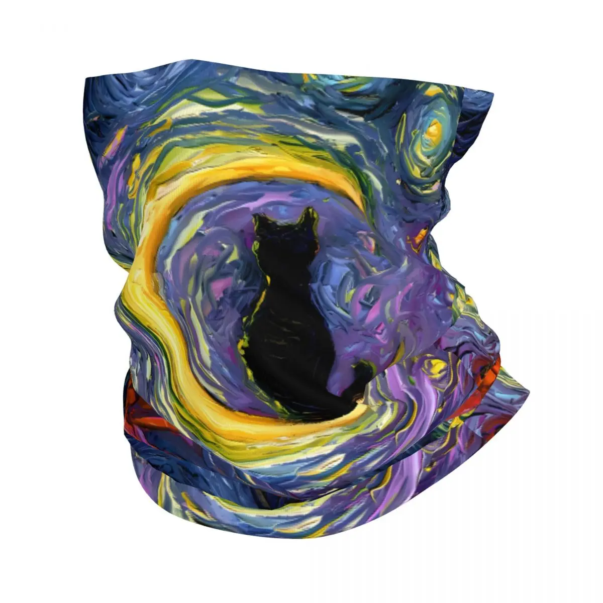 Black Cat Moon Starry Night Thin Bandana Neck Gaiter Wrap Scarf Headband Neck Cover