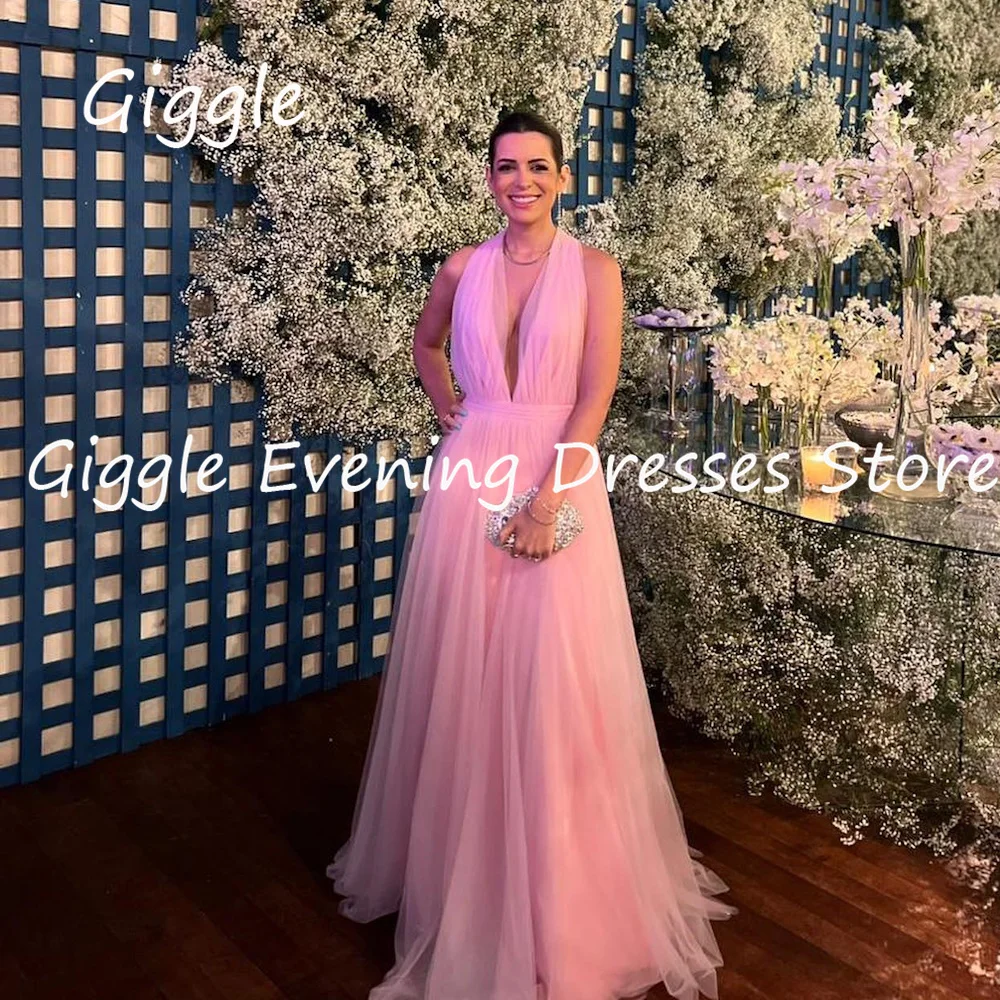 

Giggle Tulle A-line Halter Ruffle Formal Elegant Prom Gown Floor Length luxury Evening Pretty Party Dresses for Women 2023