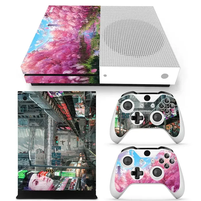 Anime meisjes Gratis drop shipping Beschermende vinylsticker voor Xbox One S-console + 2 stuks controllers Skins voor Xbox One S