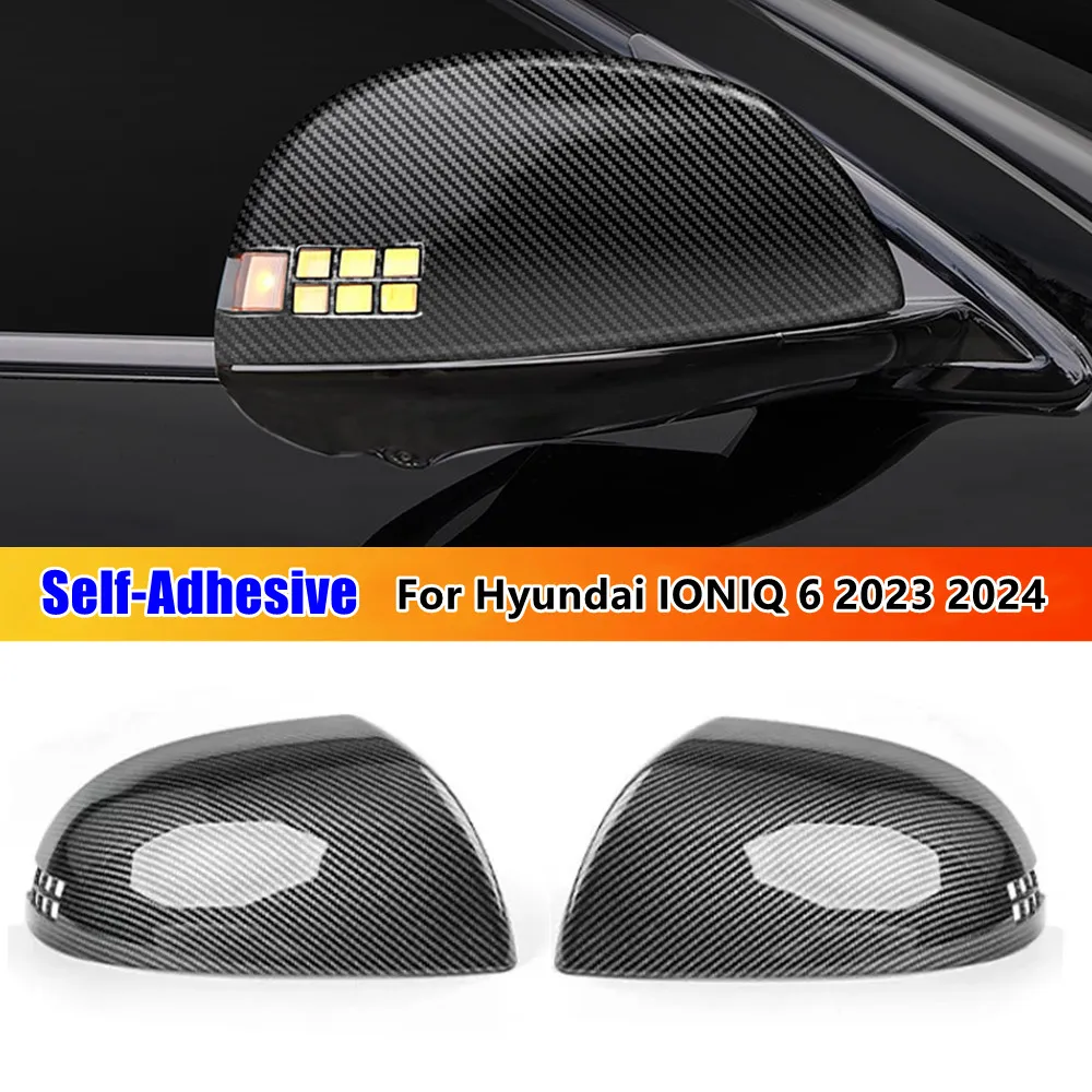 

For Hyundai IONIQ 6 2023 2024 ABS Plastic Car Rearview Side Mirror Cover Wing Cap Exterior Door Shell Trim Adhesive Sticker