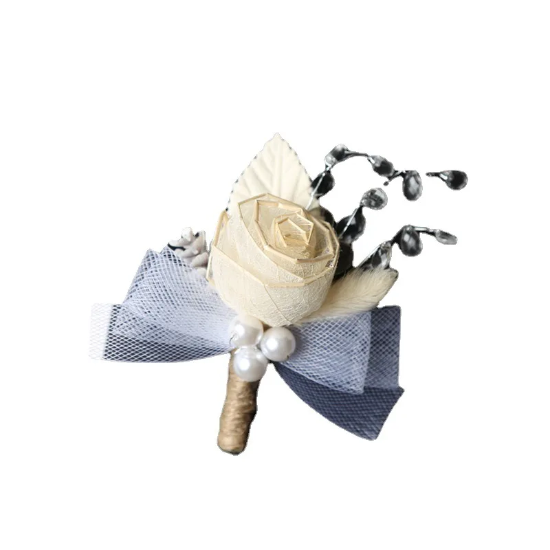 Champanhe artificial rosa flores boutonnieres pulso corsage padrinhos testemunha acessórios de casamento