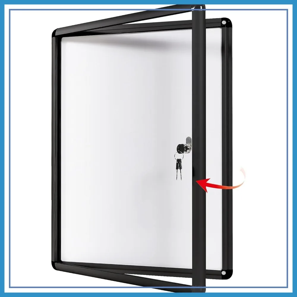 

Enclosed Notice Board with Locking Door, Magnetic Bulletin Board, 26x20in (4XA4), Black Frame