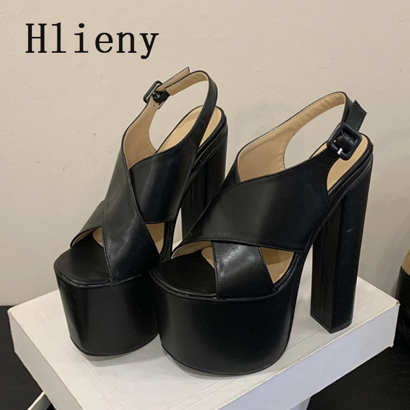 

Hlieny New Sexy Peep Toe Platform Buckle Strap Women Sandals Summer Party Club High Heels Nightclub Shoes Pumps Black