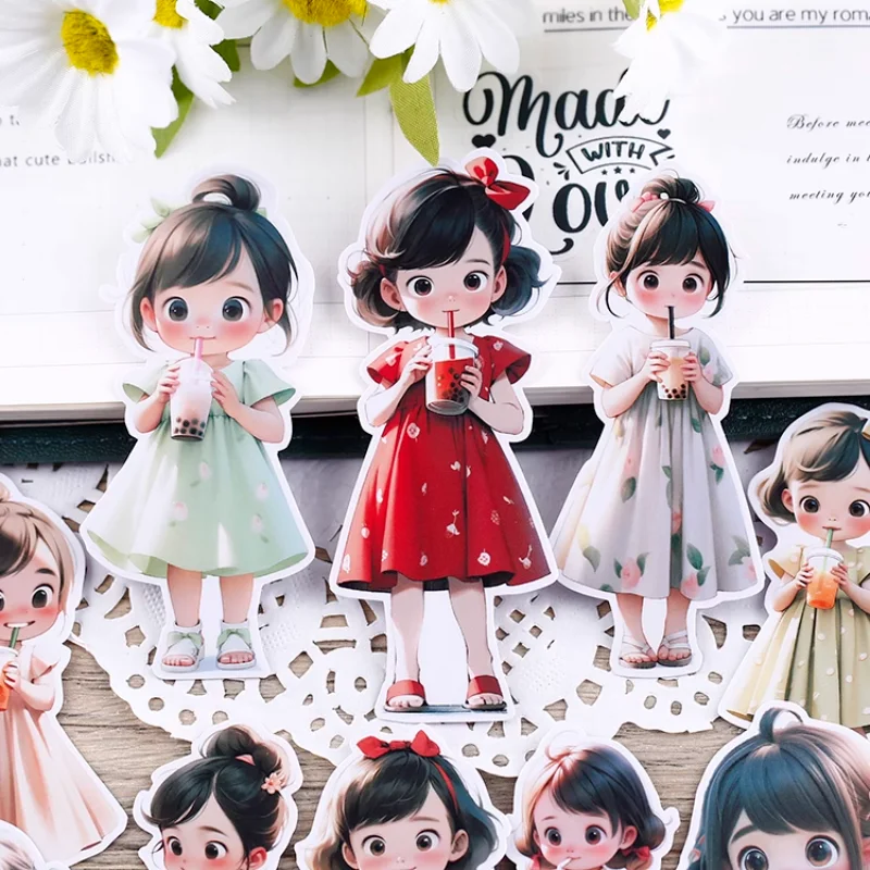 15 adet için kawaii dekoratif süt çay kız çıkartmalar günlüğe ve Scrapbooking kırtasiye dekoratif/DIY zanaat fotoğraf albümü