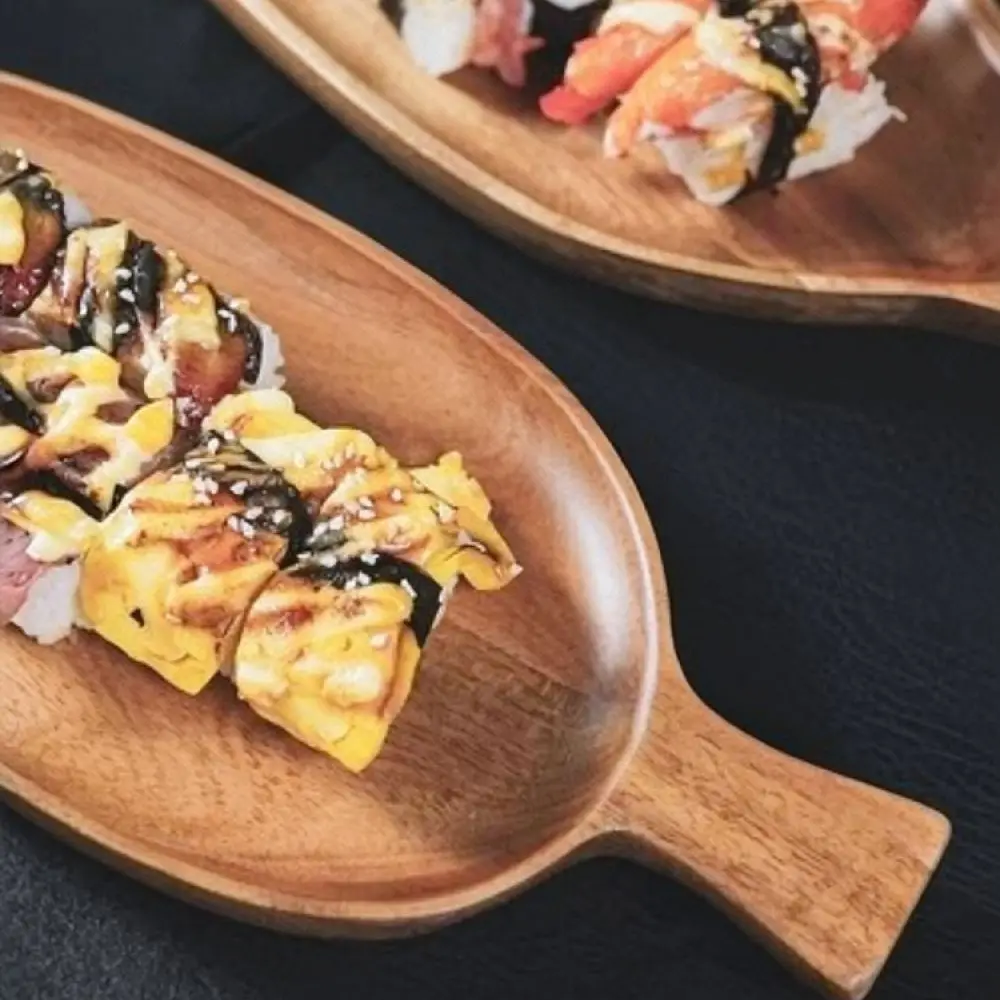 Unique Leaf Shaped Wood Platter Decorative Serving Tray For Sushi Snacks Afternoon Tea Natural Acacia Wood Kitchenware