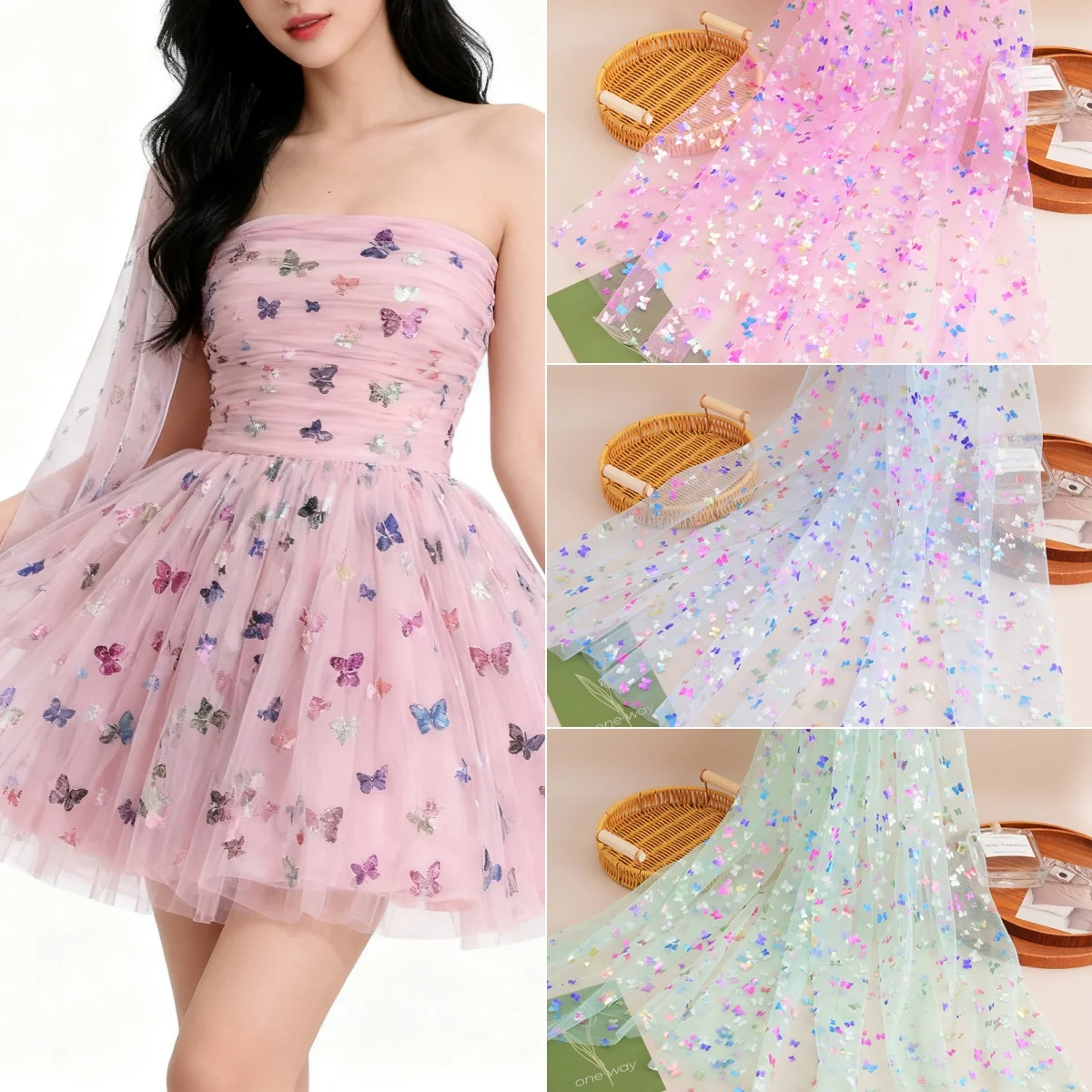 

New butterfly hot stamping mesh fabric sewing children's princess skirt stage fluffy skirt tablecloth decorative mesh fabric