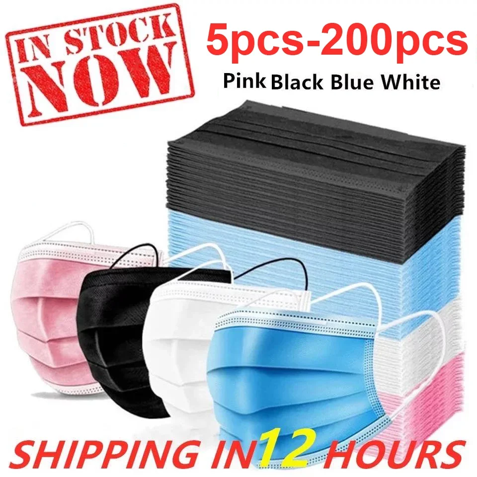 Fast Delivery, 200Pcs Disposable 3-Layer Protective Filter Masks, Breathable and Comfortable, with Elastic Ear Loops and Nose Bridge Clips - Affordable Bulk Purchase for Home Use, Suitable for Travel, Outdoor Activities, Christmas, Halloween, Daily Wear, and Office Use
