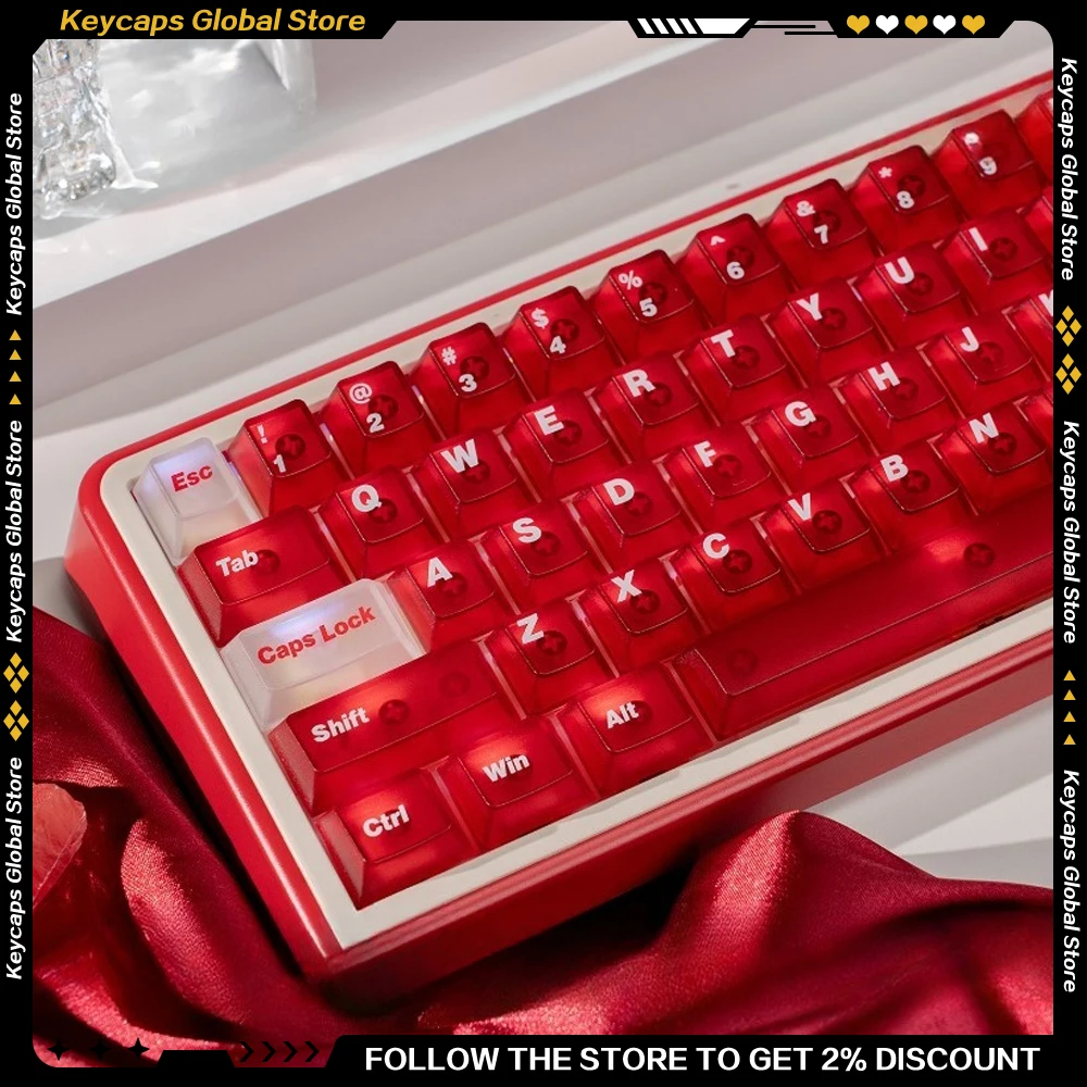 Frosted Matte Keycaps Set Transparent PC Material Red Clear Mechanical Keyboard Light Transmission OEM Profile 154key Red Keycap
