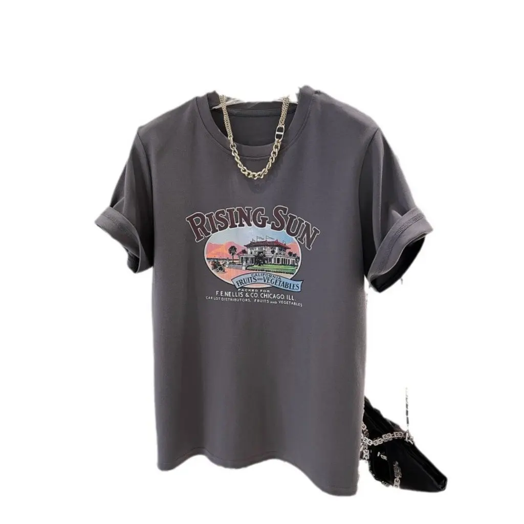 

Женская европейская хлопковая футболка большого размера с короткими рукавами, летний свободный топ больших размеров, закрывающий живот