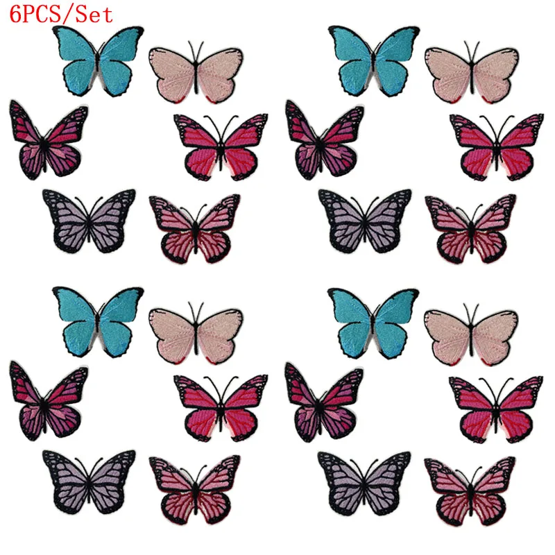 Parches termoadhesivos mariposa roja y azul bordados para ropa - imagen 2