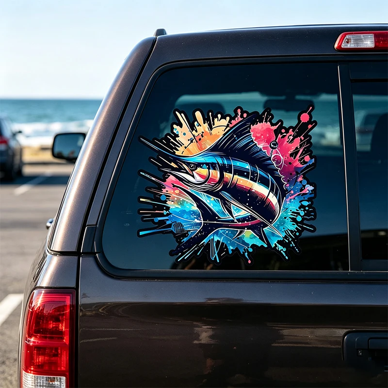 UJIOM Neon Swordfish Marlin Wall Sticker Trendy Premium Scratch Proof Vinly Decal High Quality Adhesive Wallpapers Decor