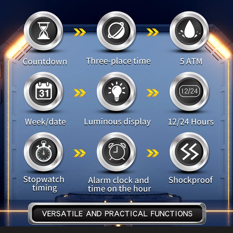 SANDA 3377 Leisure Dual Display Men's Watch Sports Multi Functional Waterproof Luminous Fashion Quartz Watches for Men Relojes