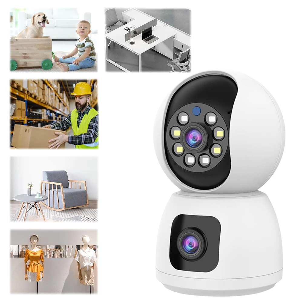 Security Camera Dual Lens WiFi Camera Color Night Vision Baby Monitor Camera 2-Way Talk for Home Security Dog/Cat/Pet/Nanny/Baby