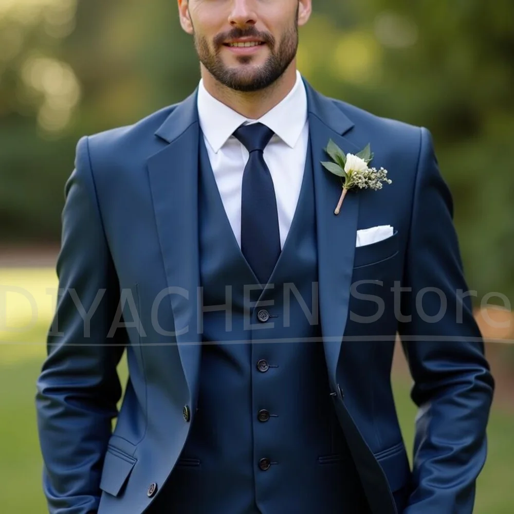 

Chic Men Suit 3 Piece Single Breasted Notch Lapel Business Casual Outfit Solid Color Fashion Wedding Party Formal Tuxedo