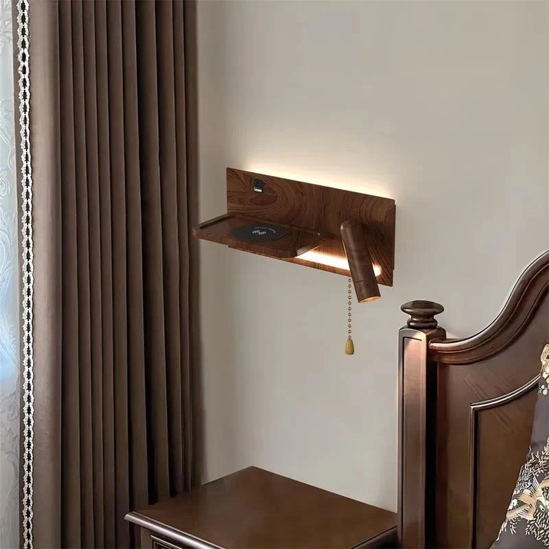 High quality hotel villa desk LED bedroom bedside wall lamp New American retro wireless charging background wall lamp
