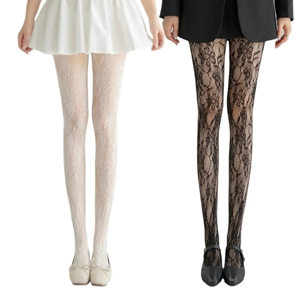 Exquisite Floral Print Silk Stockings Sheer Material Jacquard Lace Pantyhose Thin Texture Nylon Tights JK Fashion
