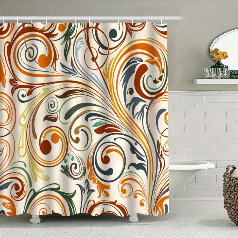 1pc Bohemian Style , Extra Large Art Abstract Lines Flower Print Shower , Bathroom Partition Drapery, Machi