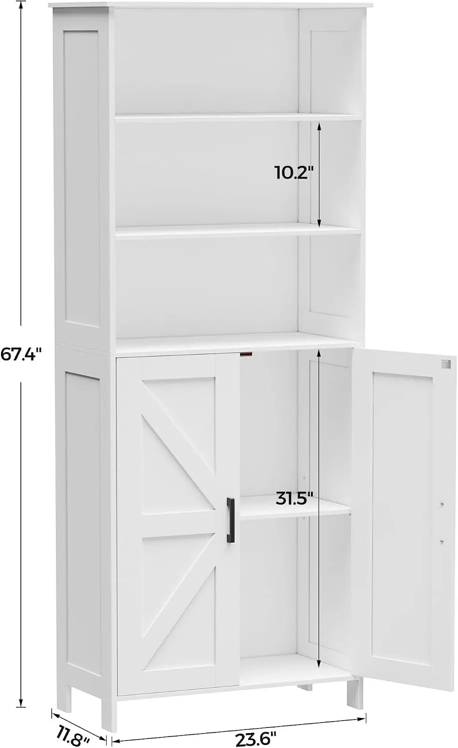Tall Bathroom Storage Cabinet, Freestanding Floor Linen Tower Organizer With Adjustable Shelves And Double Doors, Farmhouse Pantry Cupboard Rack For Living Room Laundry Room, White view 2