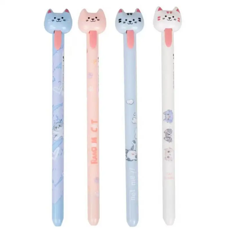 Cat Gel Pens 4X Cat Tongue-out Gel Pens 0.5 Mm Animal Desk Accessories Quick-Drying Student Stationery Set For Children Kids