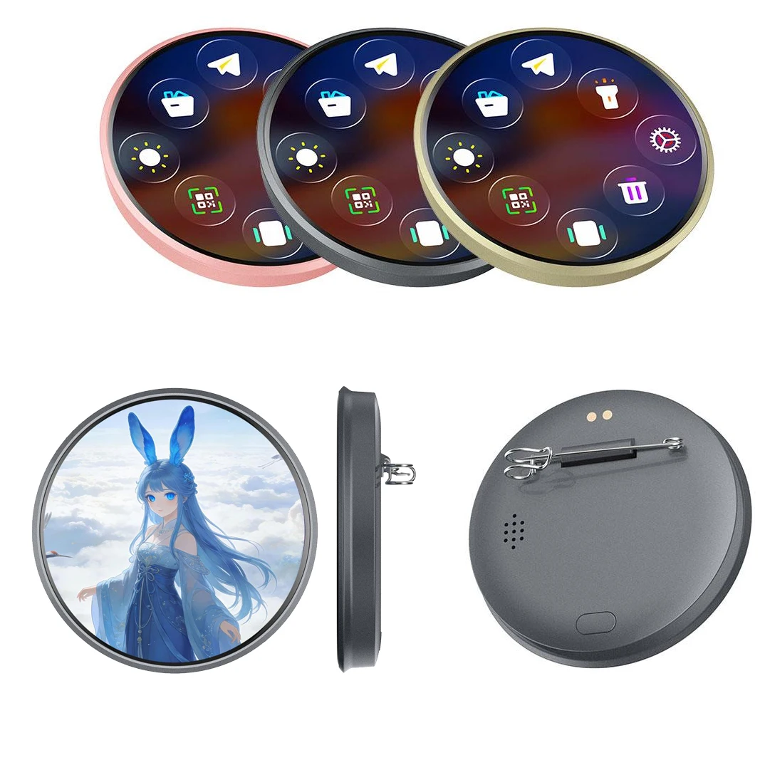 Smart Digital Badge with LED Pixel Screen Anime Style Digital Pin with Photo, Video Display, HD Touchscreen E-Badge, for Cosplay