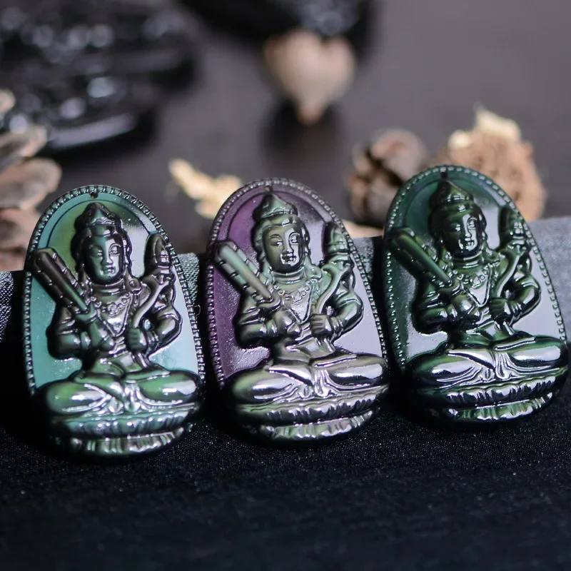 Natural colored eye obsidian natal Buddha pendant, eight patron saints, rainbow eye colorful zodiac natal Buddha