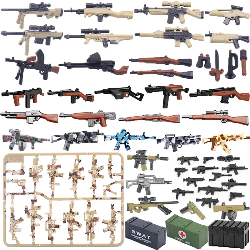 WW2 Military Building Blocks Solider Figures Gifts Weapon Box Machine Guns Equipment Children Toys Two-color Camouflage Series