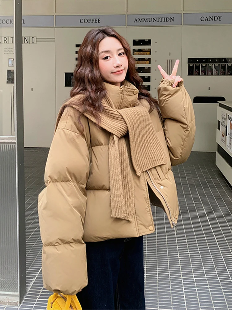 

Knitted ort Puffer Jaet Women's Winter 2025 New Sle Small Size Faionable Youthful Thi White Du down Outerwear