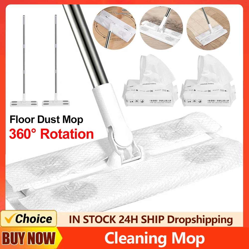 360 Degree Rotation Floor Mop with Disposable Mop Pad Cleaning Mop Sweeper Static for Hardwood Laminate Tile Floor Cleaning