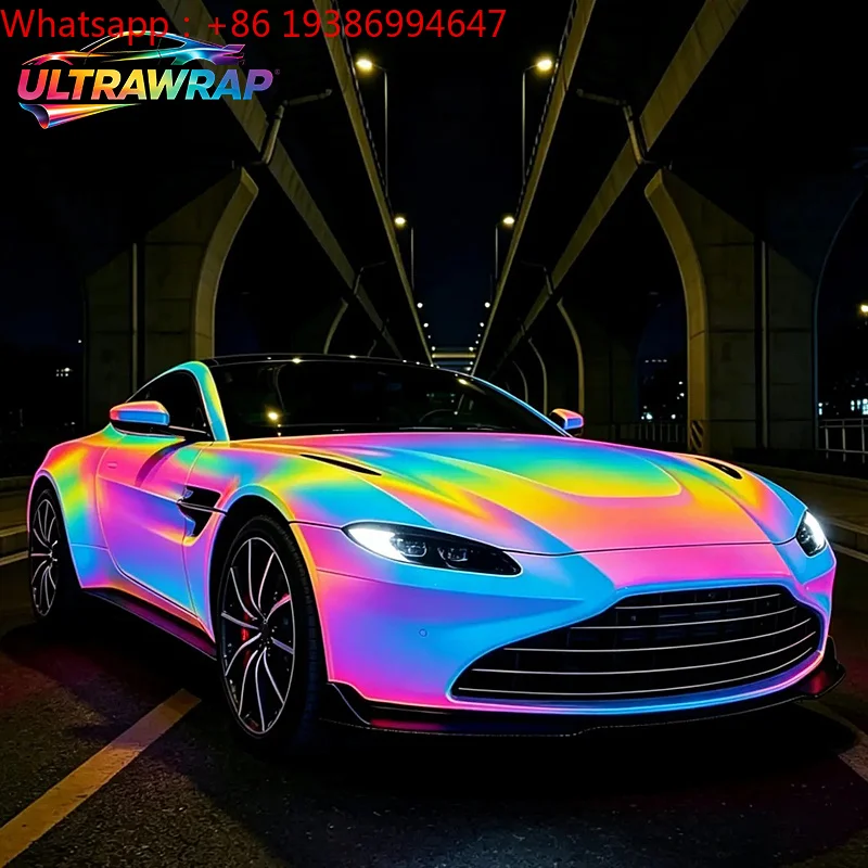 For Dazzling Prism Iridescent Chameleon TPU PPF Color Shift Rainbow Prismatic White Black Green Pink Purple Orange Car Wrap