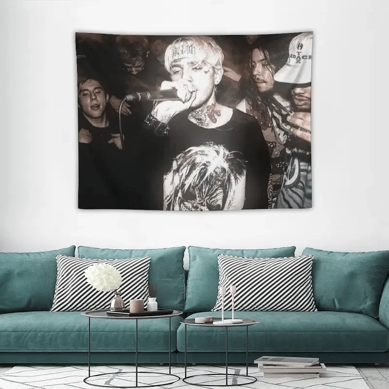 VIKAMA Lil Peep Black & White Live Concert Tapestry Hip-Hop Style Wall Hanging Decor for Bedroom Dormitory Fans