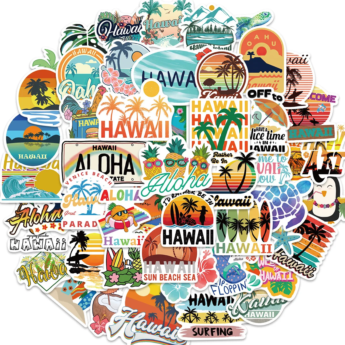 10/50PCS Hawaii Summer Surfing Stickers Tropical Beach Surf Decals Travel Luggage Surfboard Water Bottle Sticker Kids Toy