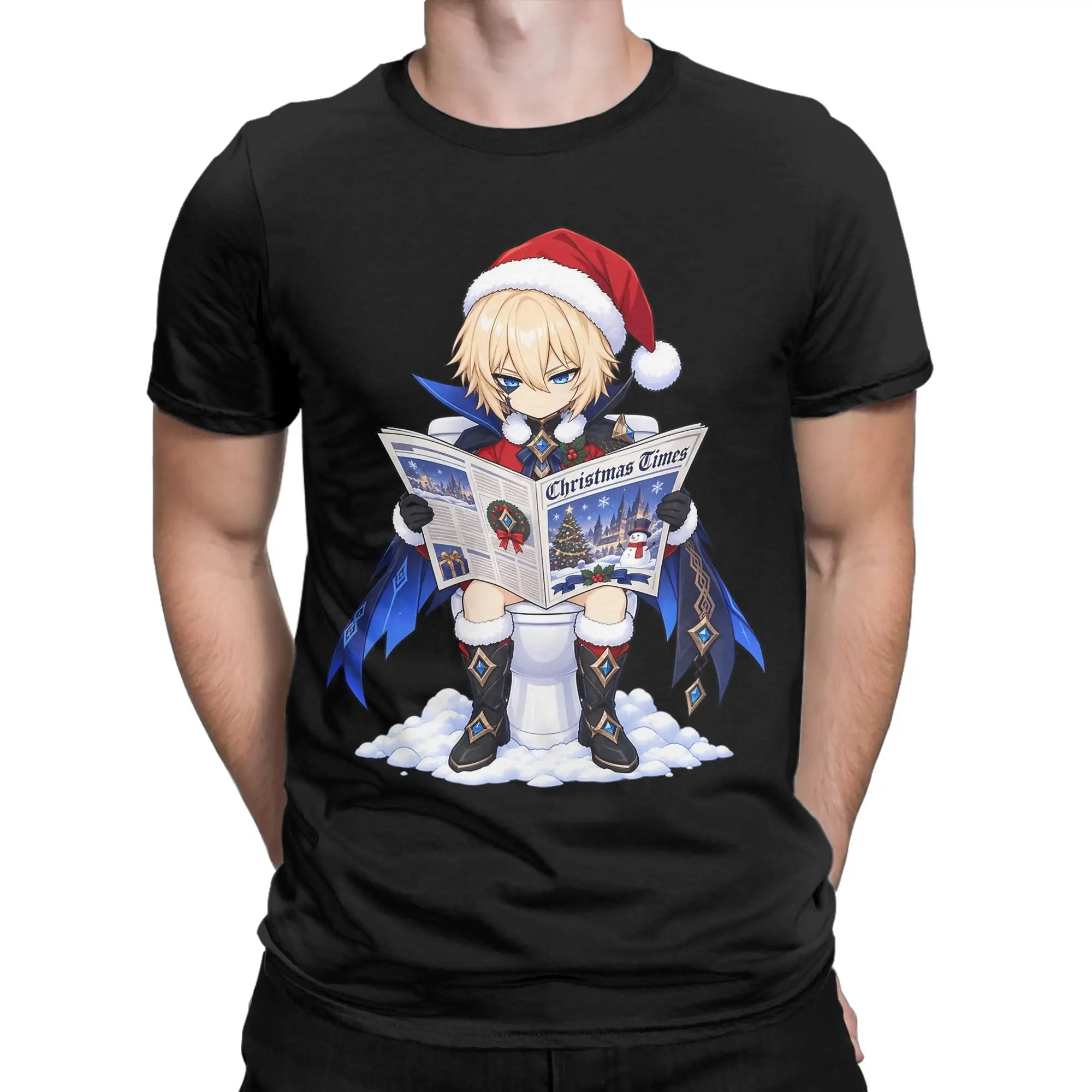 Dainsleif Genshins Impacts Christmas Toilet T-Shirt for Men  Fun Pure Cotton Tee Shirt Round Collar Short Sleeve T Shirt Adult
