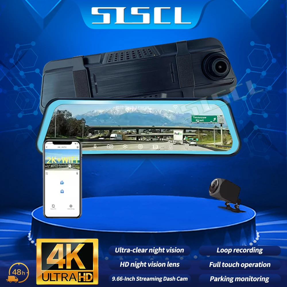 

Dash Cam 4K+2.5K Car DVR Voice Control 5GHZ WI-FI and GPS Video Recorder Front and rear camera