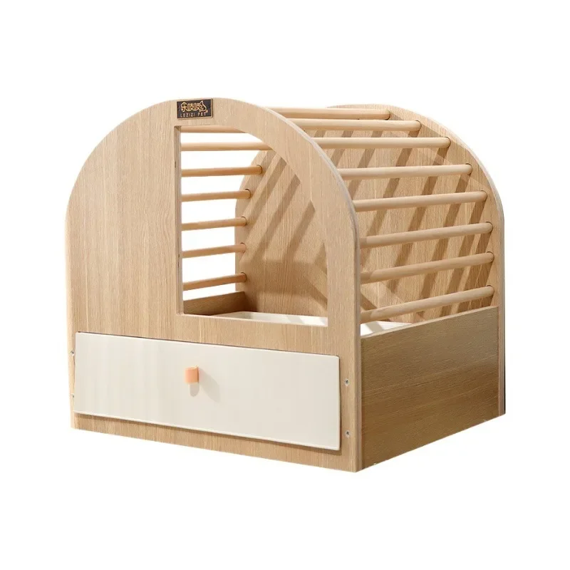 Large Solid Wood Cat Litter Box Semi-enclosed Drawer Cat Toilet Multi-functional Pet Cat Bed Hollow Design Not Stuffy