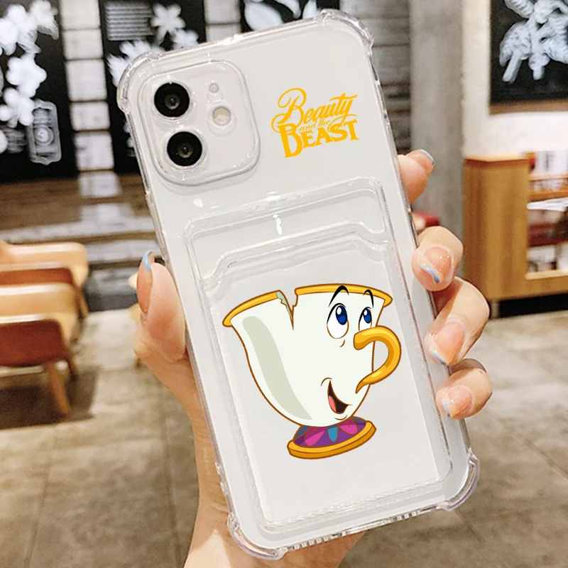 Disney Beauty And The Beast Art TPU transparan, tas kartu foto Mini TPU transparan untuk iPhone 15 14 13 12 11 XS XR X 8 7 Pro Max Plus